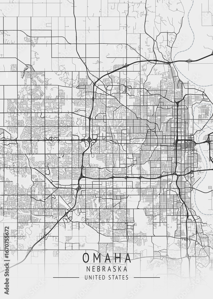 Naklejka premium Omaha - Nebraska - US Gray Map Art