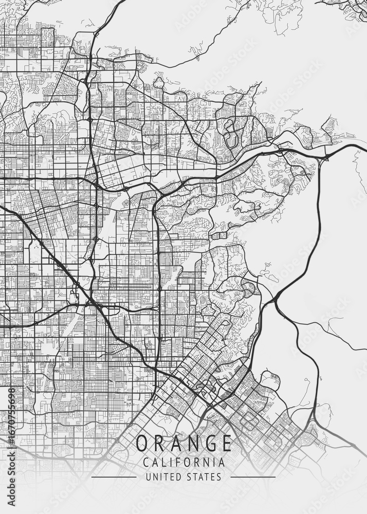 Fototapeta premium Orange - California - US Gray Map Art