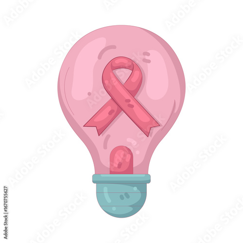 Illustration of lightbulb with breast cancer ribbon 
