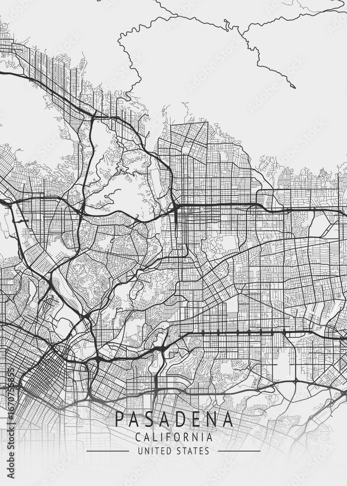 Naklejka premium Pasadena - California - US Gray Map Art