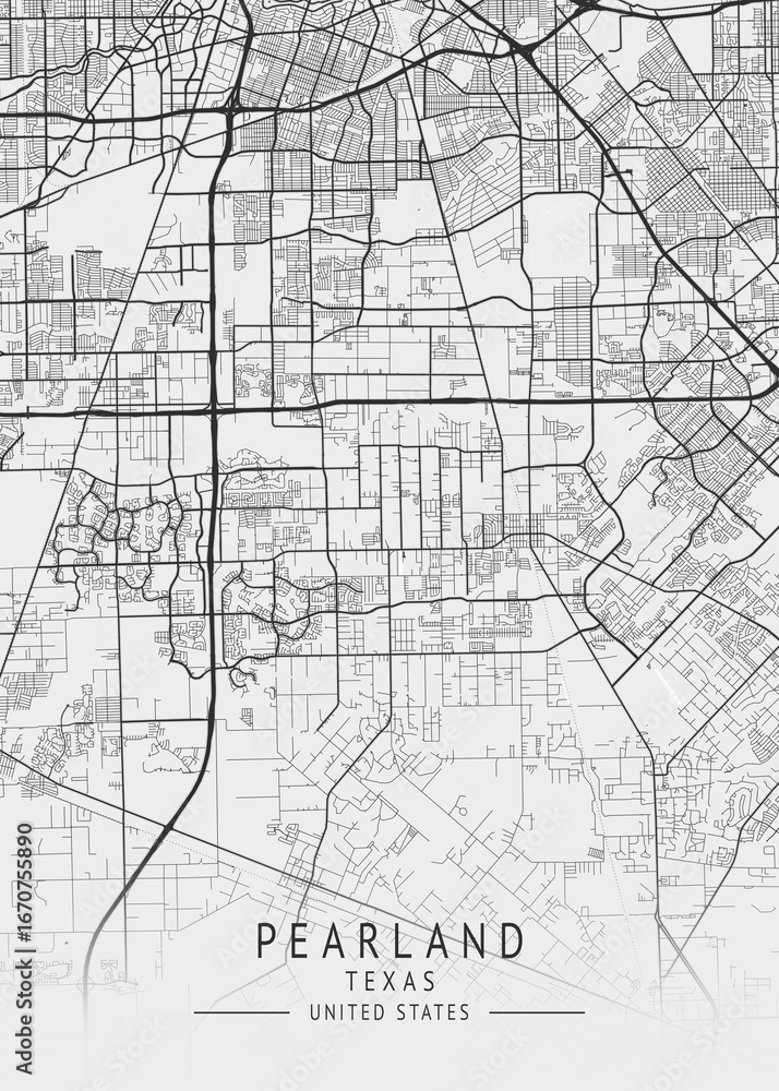 Naklejka premium Pearland - Texas - US Gray Map Art