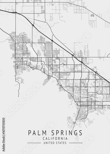 Palm Springs - California - US Gray Map Art