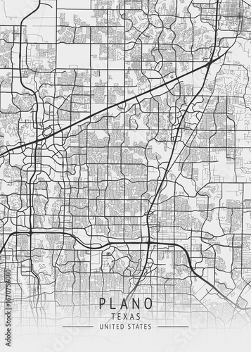 Plano - Texas - US Gray Map Art