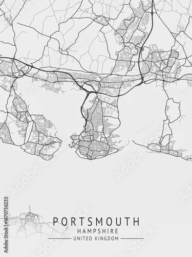 Portsmouth -  Hampshire UK Gray City Map_925