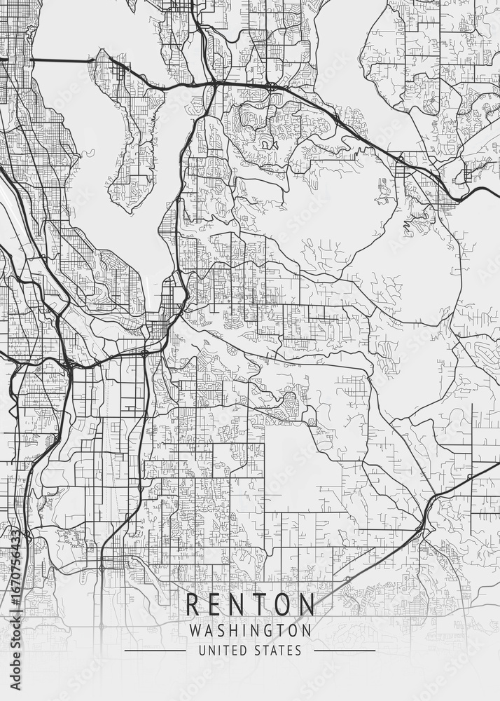 Fototapeta premium Renton - Washington - US Gray Map Art