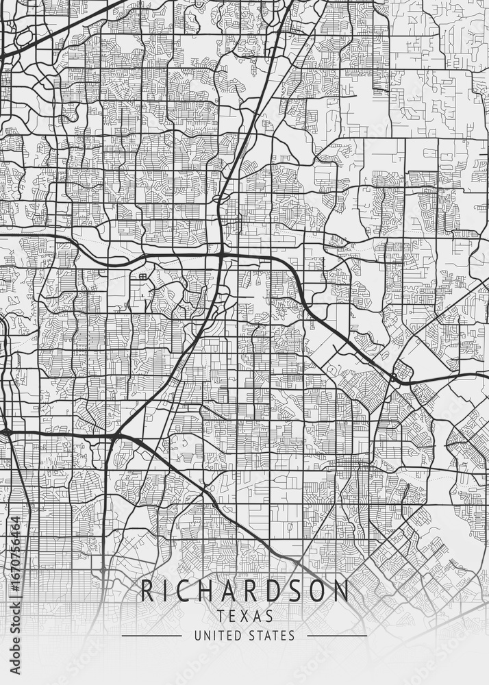 Obraz premium Richardson - Texas - US Gray Map Art