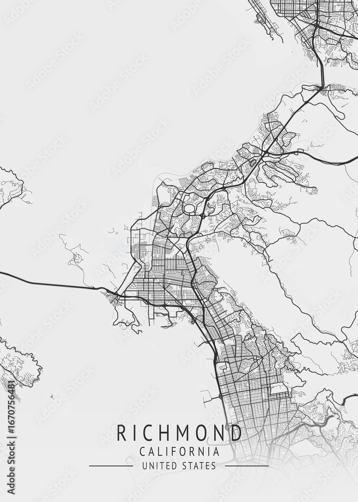 Obraz premium Richmond - California - US Gray Map Art