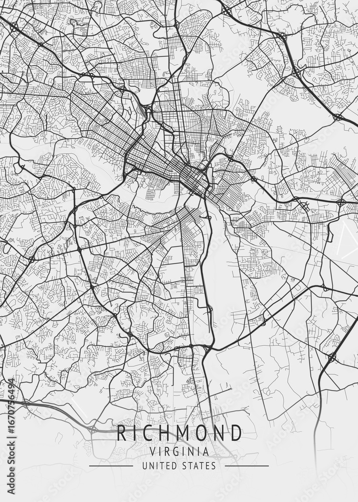 Obraz premium Richmond - Virginia - US Gray Map Art