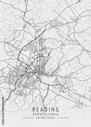 Reading - Pennsylvania - US Gray Map Art