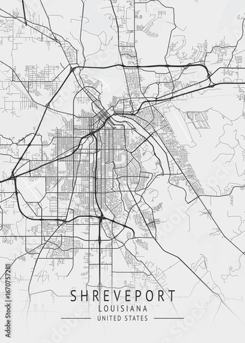 Shreveport - Louisiana - US Gray Map Art