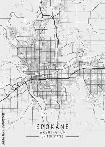 Spokane - Washington - US Gray Map Art