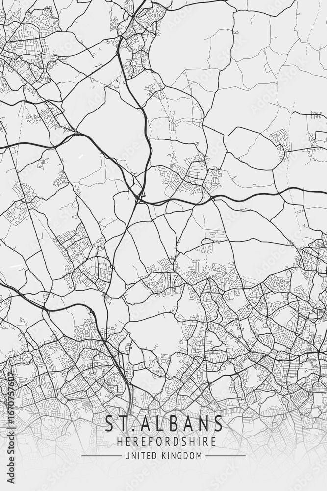 Fototapeta premium St.Albans - Hertfordshire UK Gray City Map_002