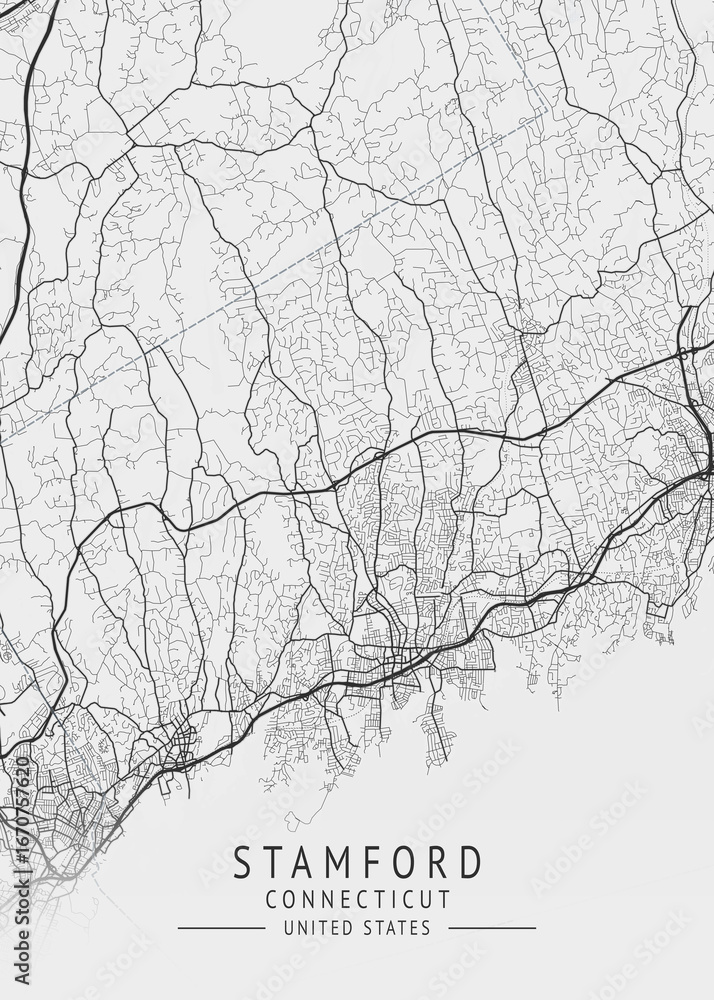 Fototapeta premium Stamford - Connecticut - US Gray Map Art