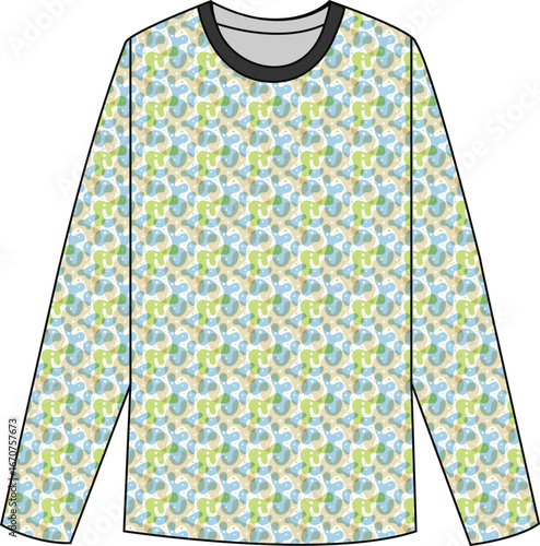 Colorful Tessellated Pattern Shirt with Black Collar – Fashion Illustration