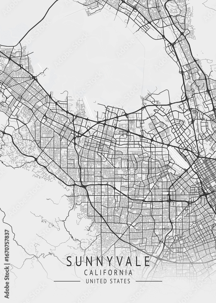 Fototapeta premium Sunnyvale - California - US Gray Map Art