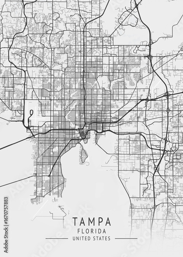 Tampa - Florida - US Gray Map Art
