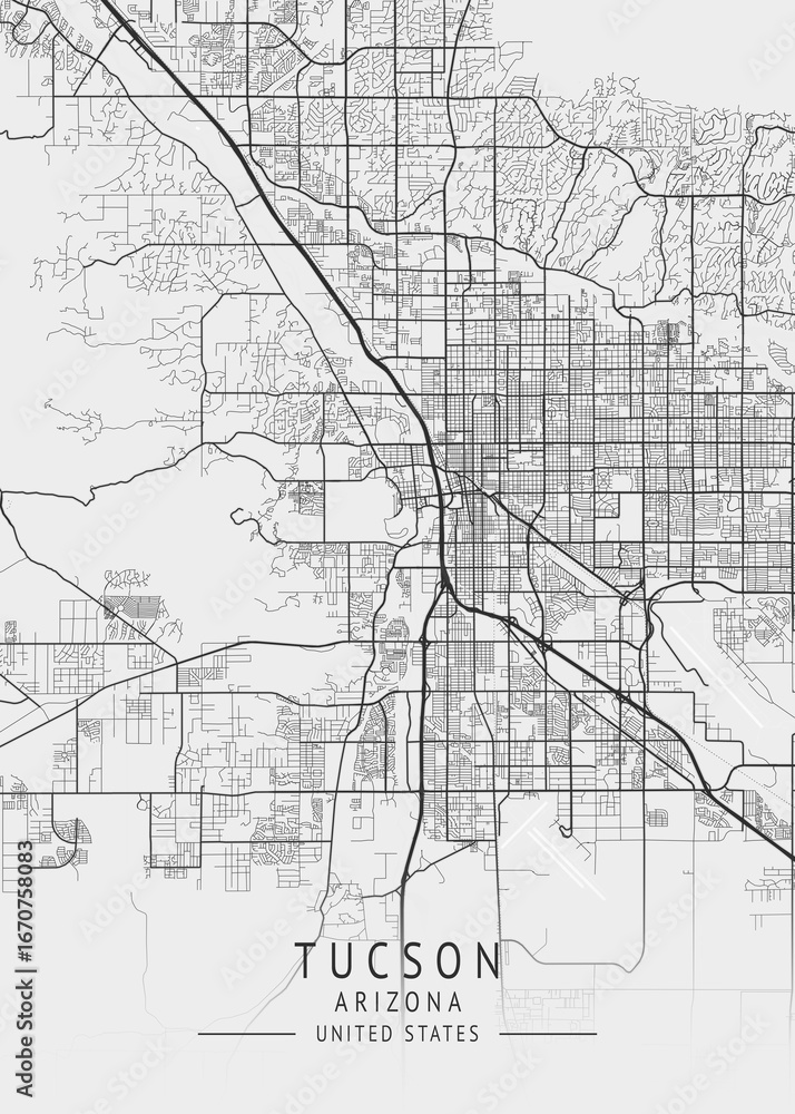 Fototapeta premium Tucson - Arizona - US Gray Map Art