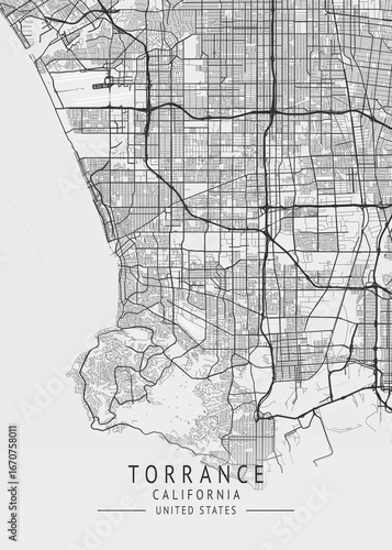 Torrance - California - US Gray Map Art