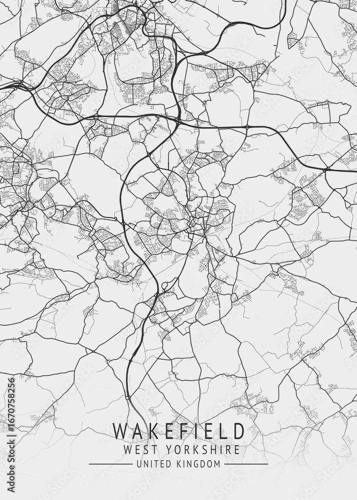 Obraz premium Wakefield - West Yorkshire UK Gray City Map_676