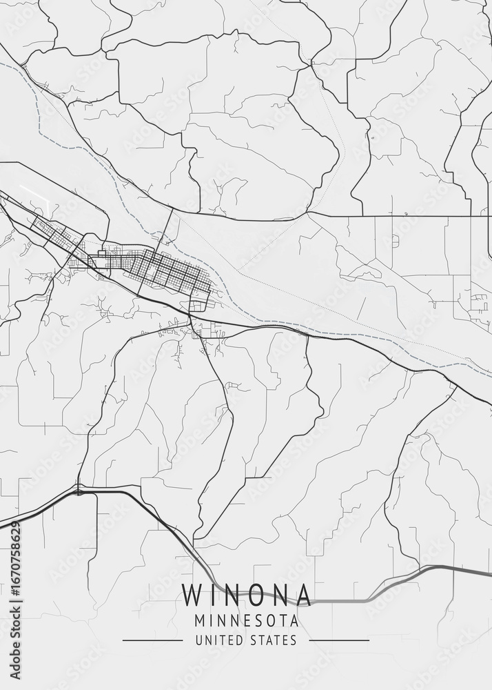 Fototapeta premium Winona - Minnesota - US Gray Map Art