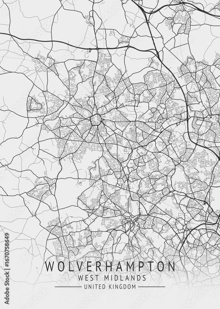 Obraz premium Wolverhampton - West Midlands UK Gray City Map_230
