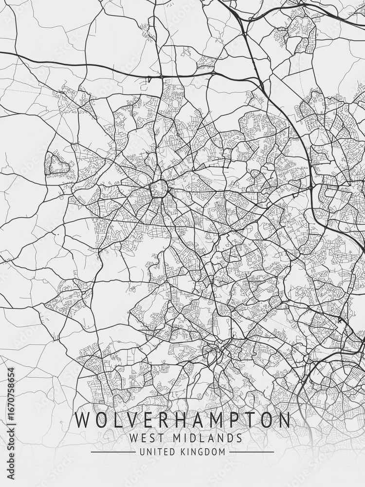 Fototapeta premium Wolverhampton - West Midlands UK Gray City Map_274