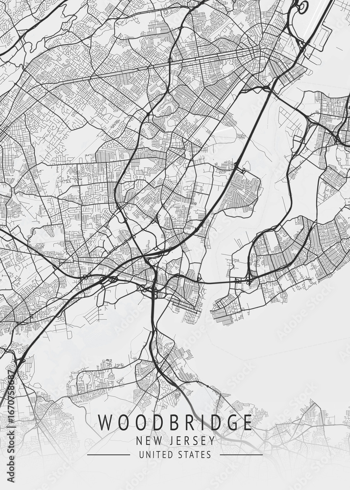 Naklejka premium Woodbridge - New Jersey - US Gray Map Art