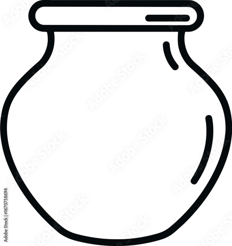 Simple black outline of a clay pot with a curved shape  