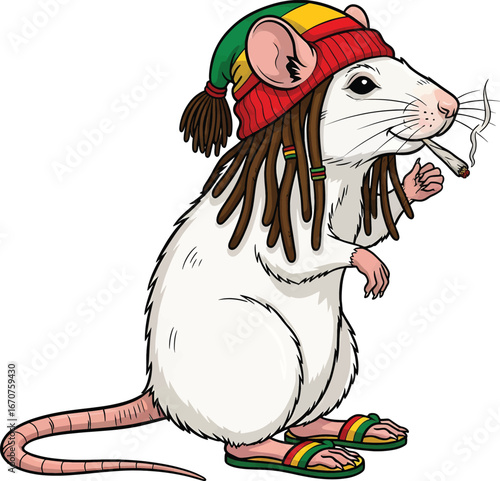 Cartoon Rastafarian Rat Character Smoking a Joint