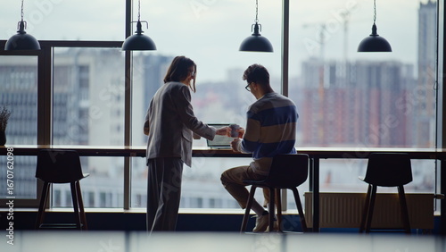 Quadro em tela Office colleagues coffee pause at stylish interior