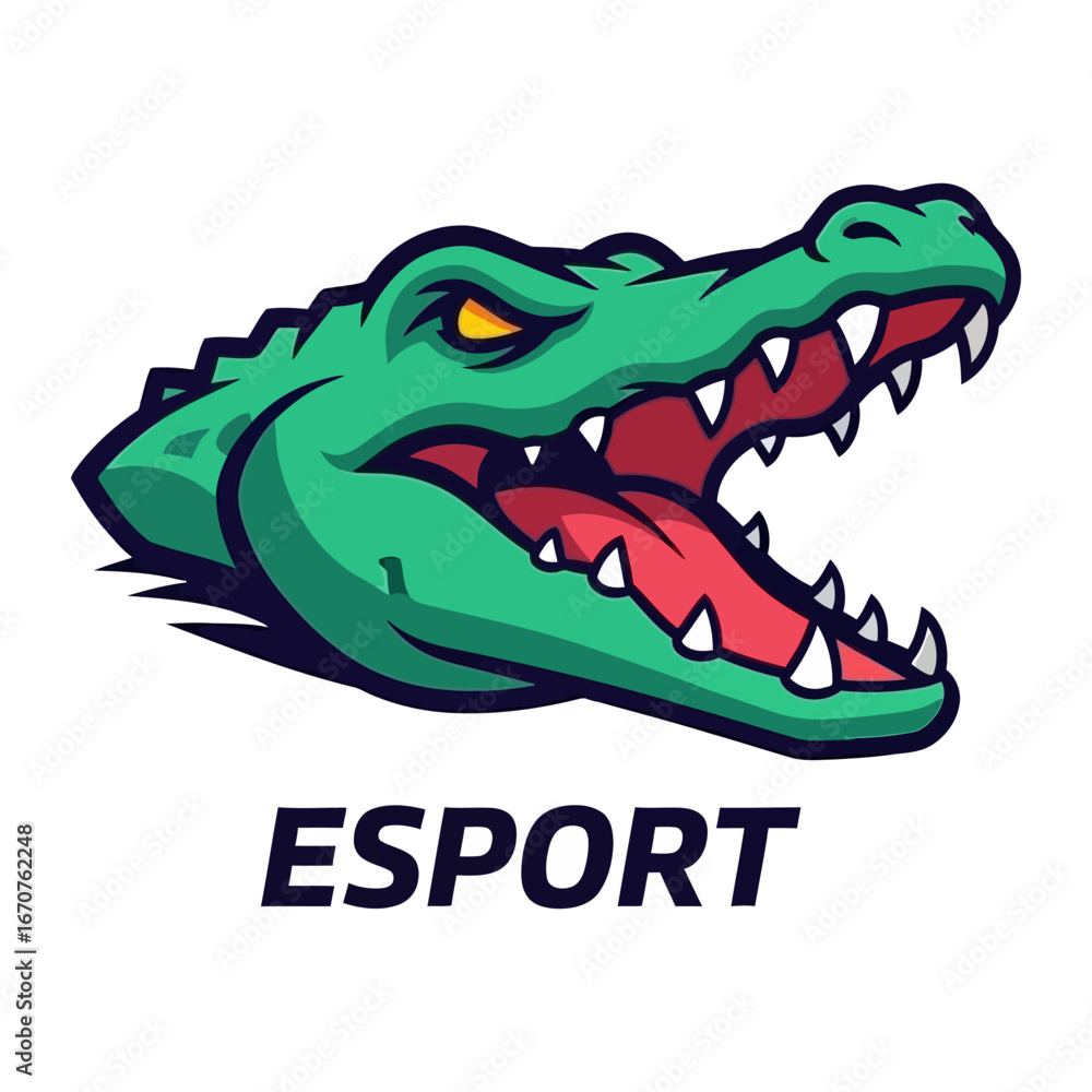 Obraz premium ESPORT Alligator Mascot: A fierce ESport logo featuring an alligator mascot, capturing the essence of digital competition, team spirit and a hint of ferocity.