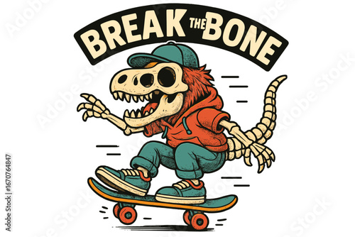 Skateboarding dinosaur character in vibrant colors showcasing fun and creativity