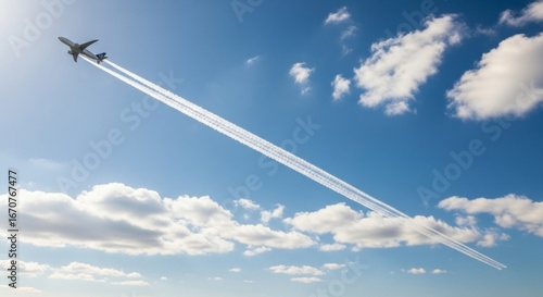 Airliner Carves a White Contrail Path Across a Vast, Sunlit Blue Sky