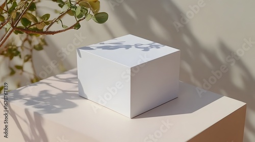 Elegant Minimalist Product Display Cube with Botanical Shadows
