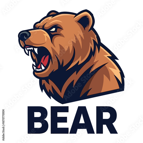 Aggressive Bear Mascot: A bold illustration of an angry bear head, snarling with teeth bared, conveying strength and ferocity.