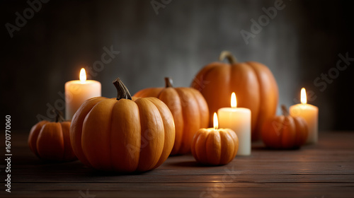 Glowing Halloween pumpkins with burning candles casting eerie light, Halloween pumpkins, glowing jack-o-lanterns, spooky ambiance, autumn glow, festive horror