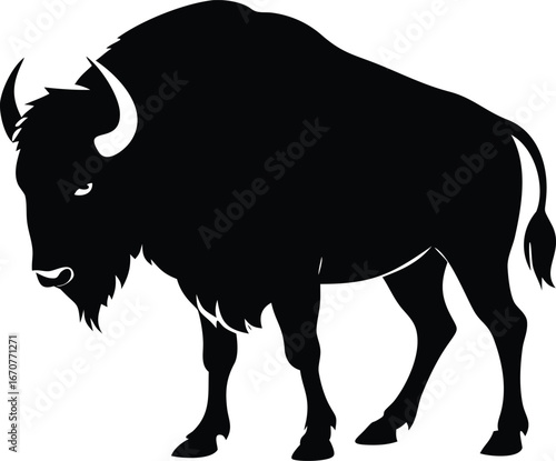 Bison Buffalo Silhouette Vector Black Bison Icon Illustration for Wildlife, Ranch, Western, Nature, and Conservation Design