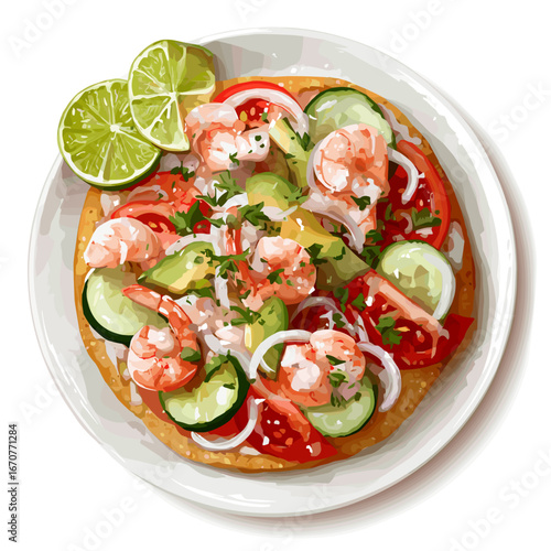 Shrimp Ceviche Tostada with Avocado and Lime