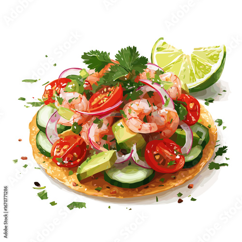 Shrimp Ceviche Tostada with Avocado and Lime