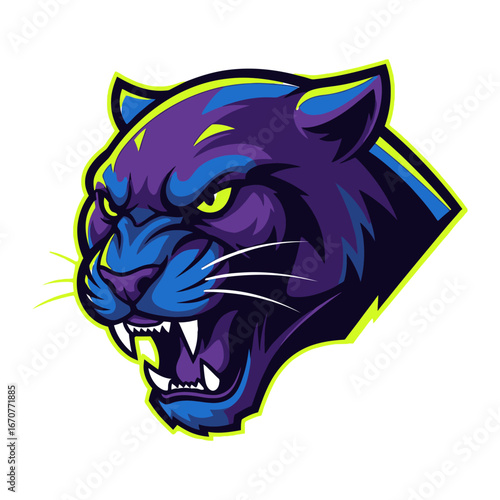 Aggressive Panther Mascot: A close-up illustration of a fierce panther with sharp teeth and piercing eyes, exuding power and determination.