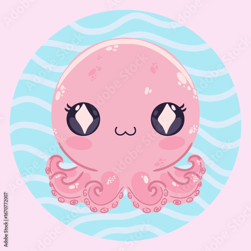 Cute kawaii  in cartoon style. Funny sea character for children's designs, posters, stickers and printed products