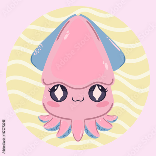 Cute kawaii  in cartoon style. Funny sea character for children's designs, posters, stickers and printed products