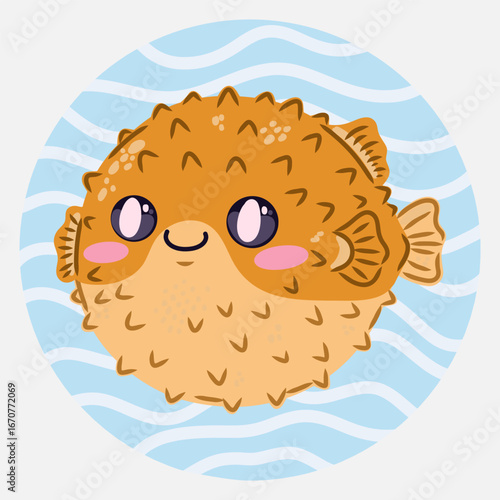 Cute kawaii  in cartoon style. Funny sea character for children's designs, posters, stickers and printed products
