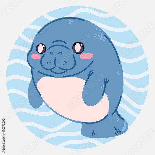 Cute kawaii  in cartoon style. Funny sea character for children's designs, posters, stickers and printed products