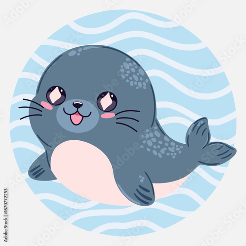 Cute kawaii  in cartoon style. Funny sea character for children's designs, posters, stickers and printed products