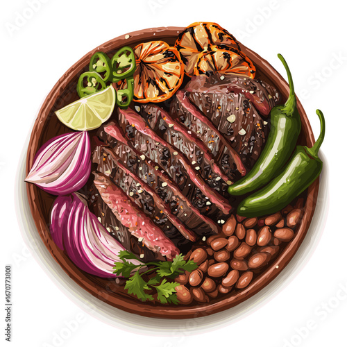 Carne Asada Platter with Beans and Grilled Vegetables