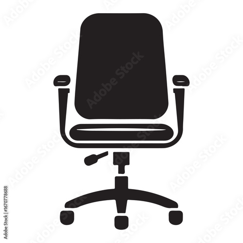Black silhouette of an office chair with wheels and armrests black and white furniture