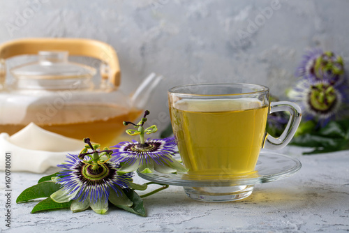 Fototapeta A cup of herbal tea from Passiflora caerulea