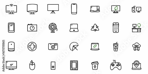 Discover a vibrant collection of modern technology and electronic device icons, perfect for digital projects, app interfaces, and creative presentations.