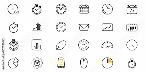 Essential business icons for time management productivity planning and financial tracking capturing growth progress and efficiency in a modern professional context